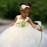 Ivory and Green Flower Girl Dress